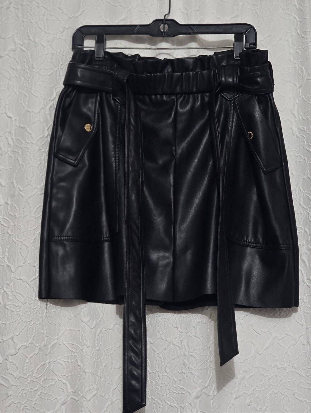 Marc Andrew New York Skirt Womens L  Black Faux Leather Belt Pockets